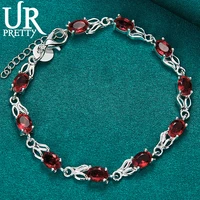 urpretty 925 sterling silver rabbit aaa red zircon chain bracelet for man women wedding engagement charm jewelry christmas gift