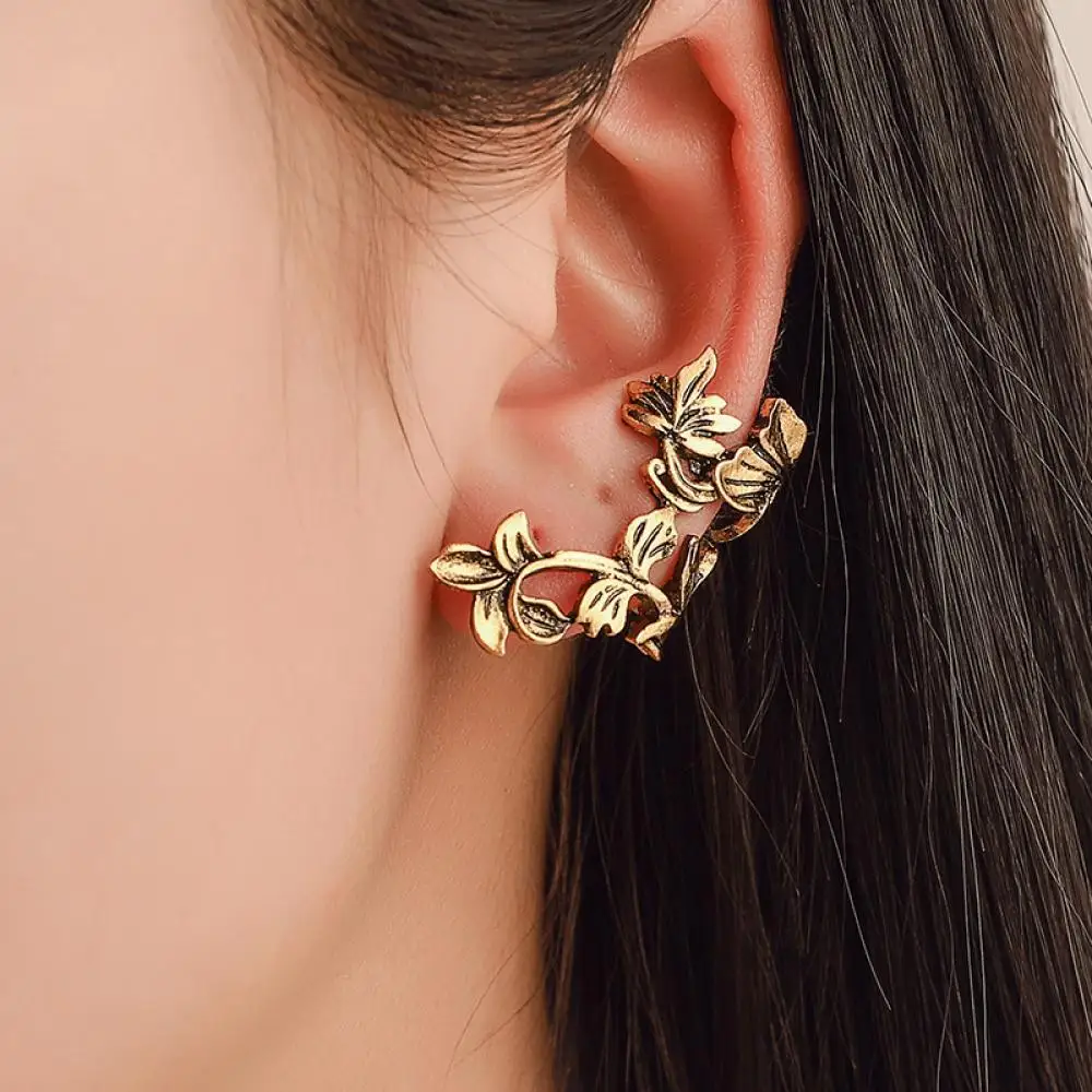 

Retro Hollow Clip Earrings for Women Fashion Leaves Without Piercing Earrings Female Vintage Metal Jewelry Earrings Party Gift