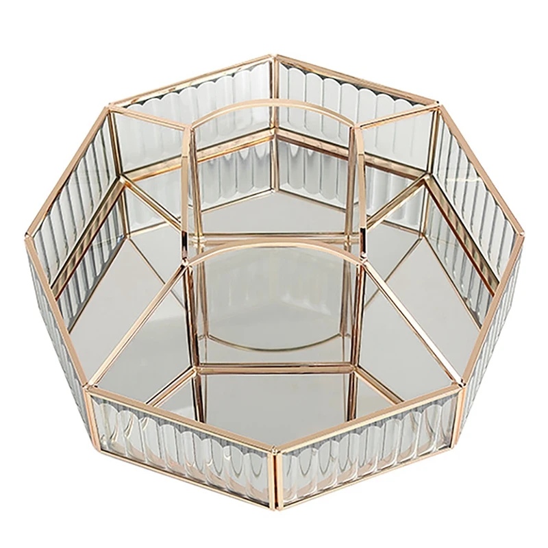 

Rotary Makeup Organizer Glass Storage Box Metal Transparent Cosmetic Box Partition Cosmetic Storage Box Storage Rack