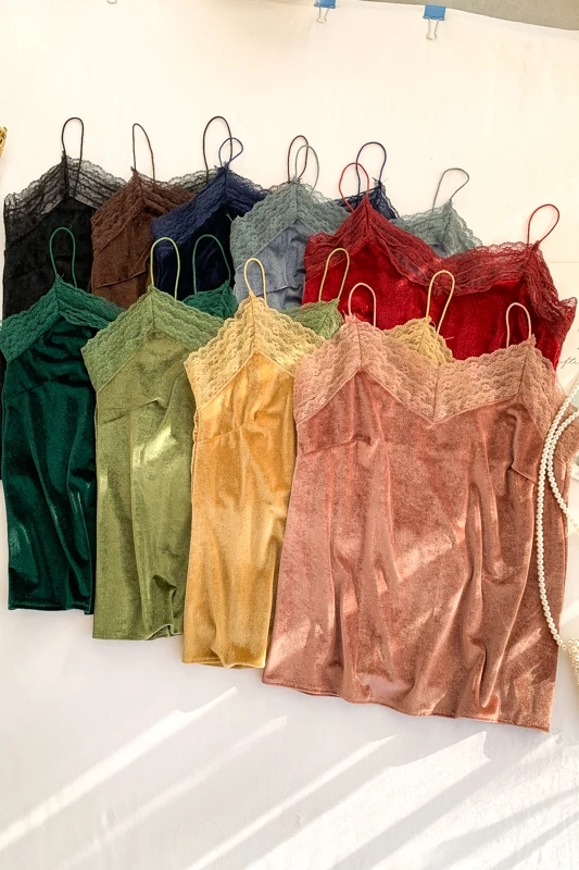 Новая Осенняя Женская кружевная бархатная майка велюровая высокого качества