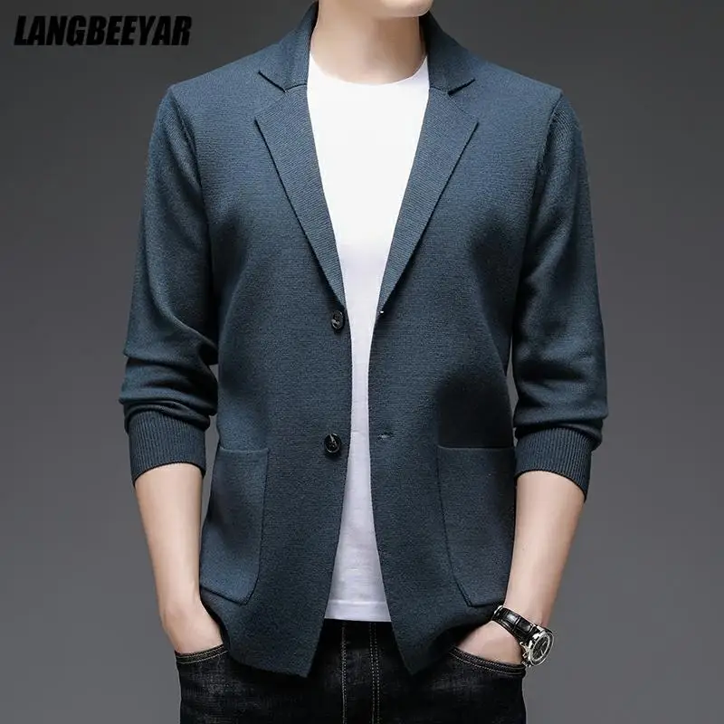 

New Autum Winter Brand Fashion Korean Knit Blazer Sweater Cardigan Men Casual Slim Fit Trendy Coats Jacket Mens Clothes 2021