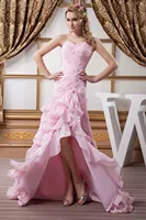 free shipping 2022 New High Low Beading Pink Formal Gown Party Pageant short front long back prom bridesmaid dresses