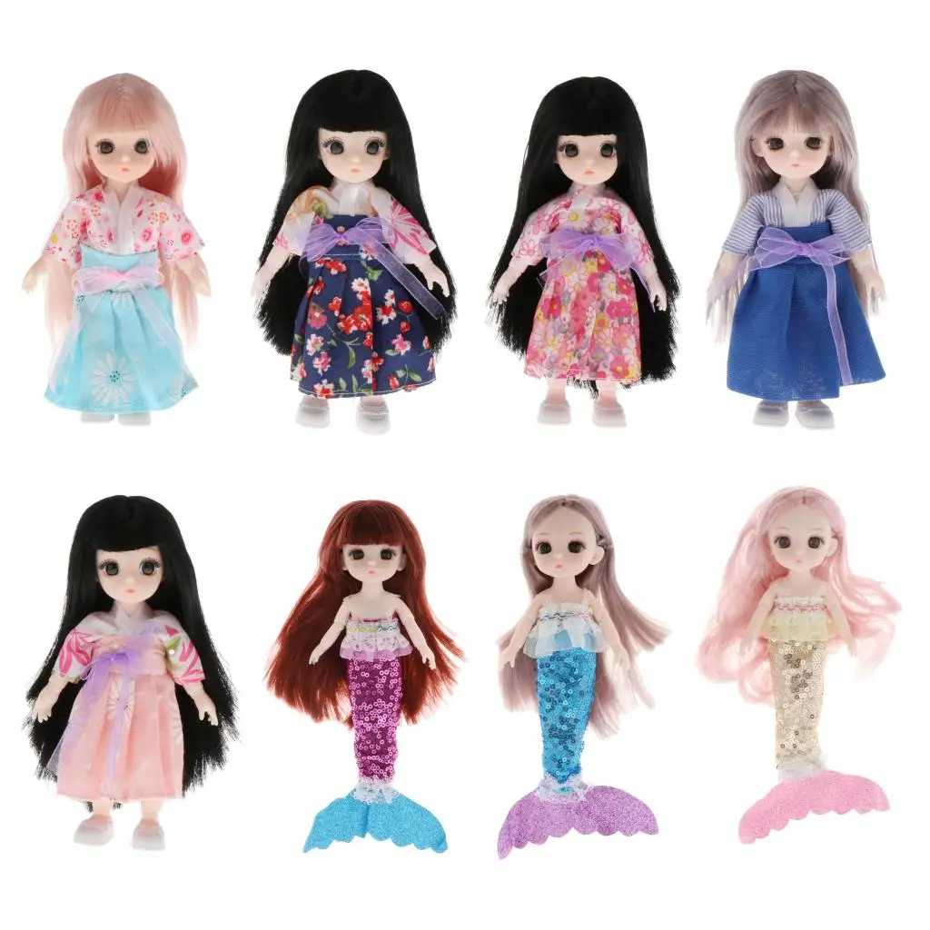 16 см BJD мини кукла девочка детские 3D глаза красивая игрушка с одеждой одеваются 1/12