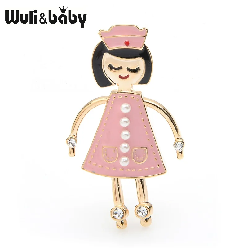 pink Wuli&baby, белый, розовый, медсестры, броши для женщин, сплав, эмаль, доктор, больница, индивидуальный стиль, брошь для вечеринки, булавки, подарки - Окраска металла: pink