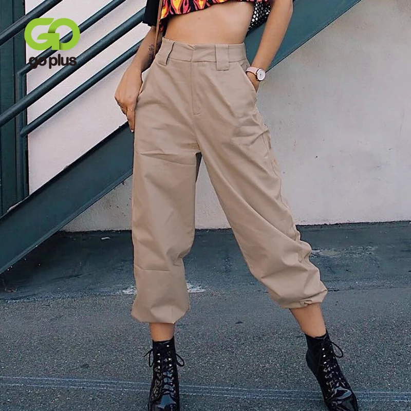 Gplus новые модные женские армейские зеленые брюки уличные брюки-карго Брюки с высокой талией свободные брюки джоггеры спортивные брюки C9567