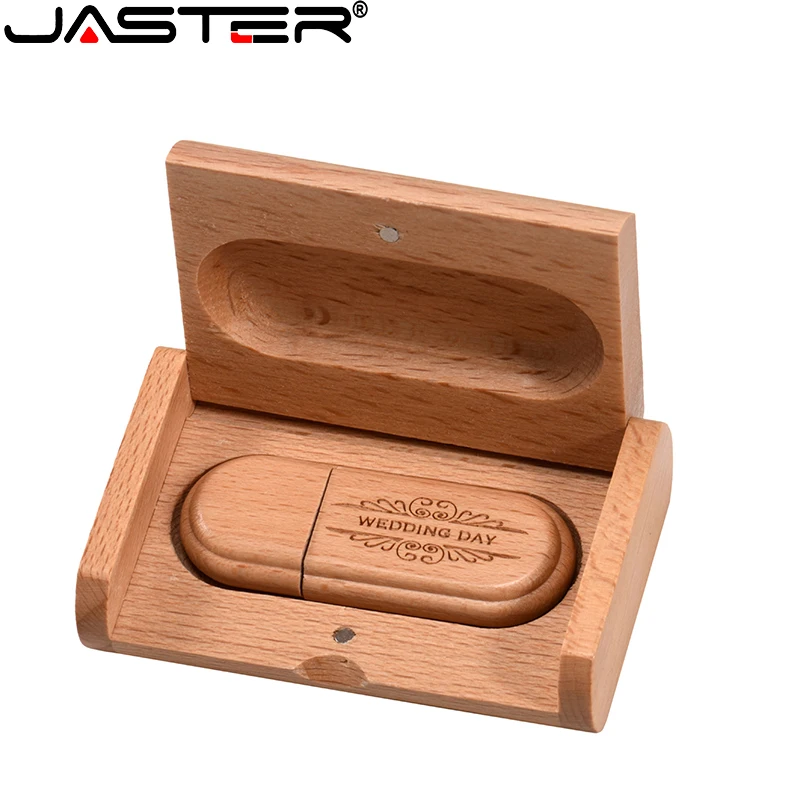 JASTER Beech Wooden box Memory Stick Free custom logo USB Fl