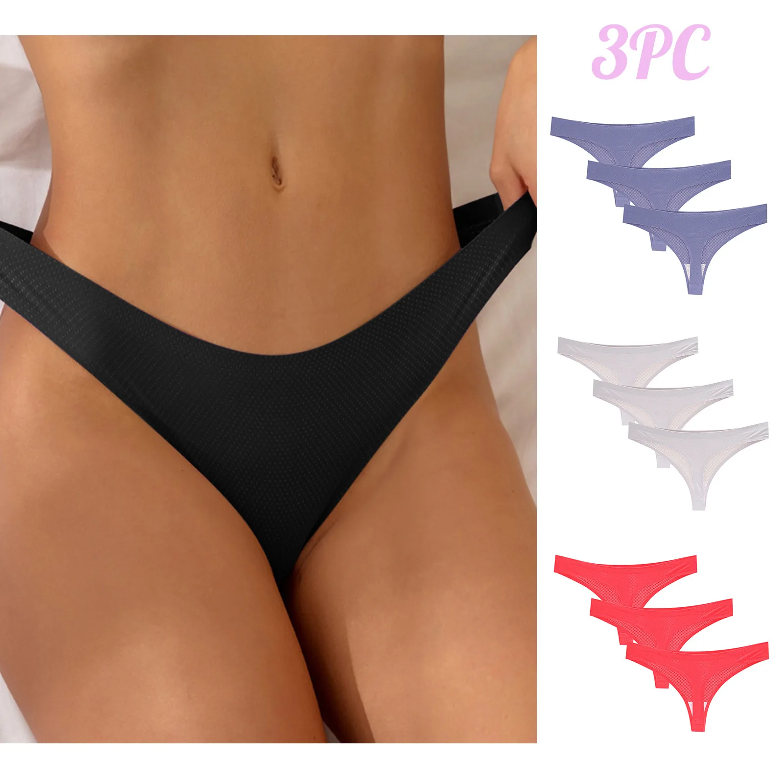 

3PCS G-string Panties Cotton Women's Underwear Sexy Panties Female Underpants Thong Solid Color Low-Rise Pantys Lingerie