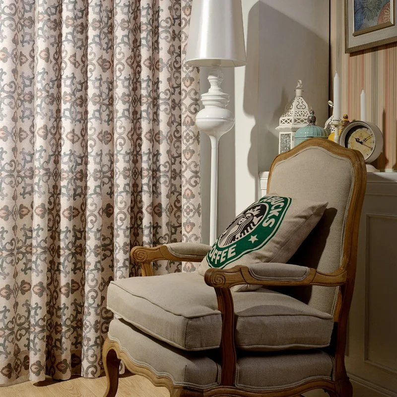 

Modern Curtains for Living Dining Room Bedroom Simple European Style Polyester Cotton Printed Tulle Curtains