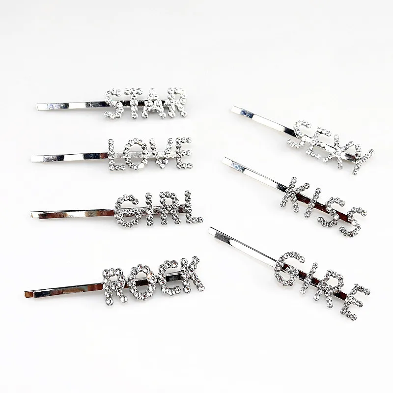 1 шт. блестящие стразы с буквенным принтом заколки для волос женщин кристаллами