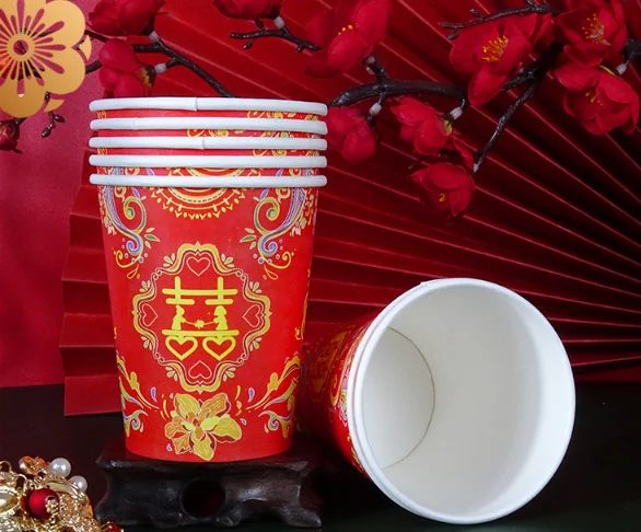 

Wedding paper red cup one time happy cup whole box thickened happy words wedding banquet with tea cup red happy