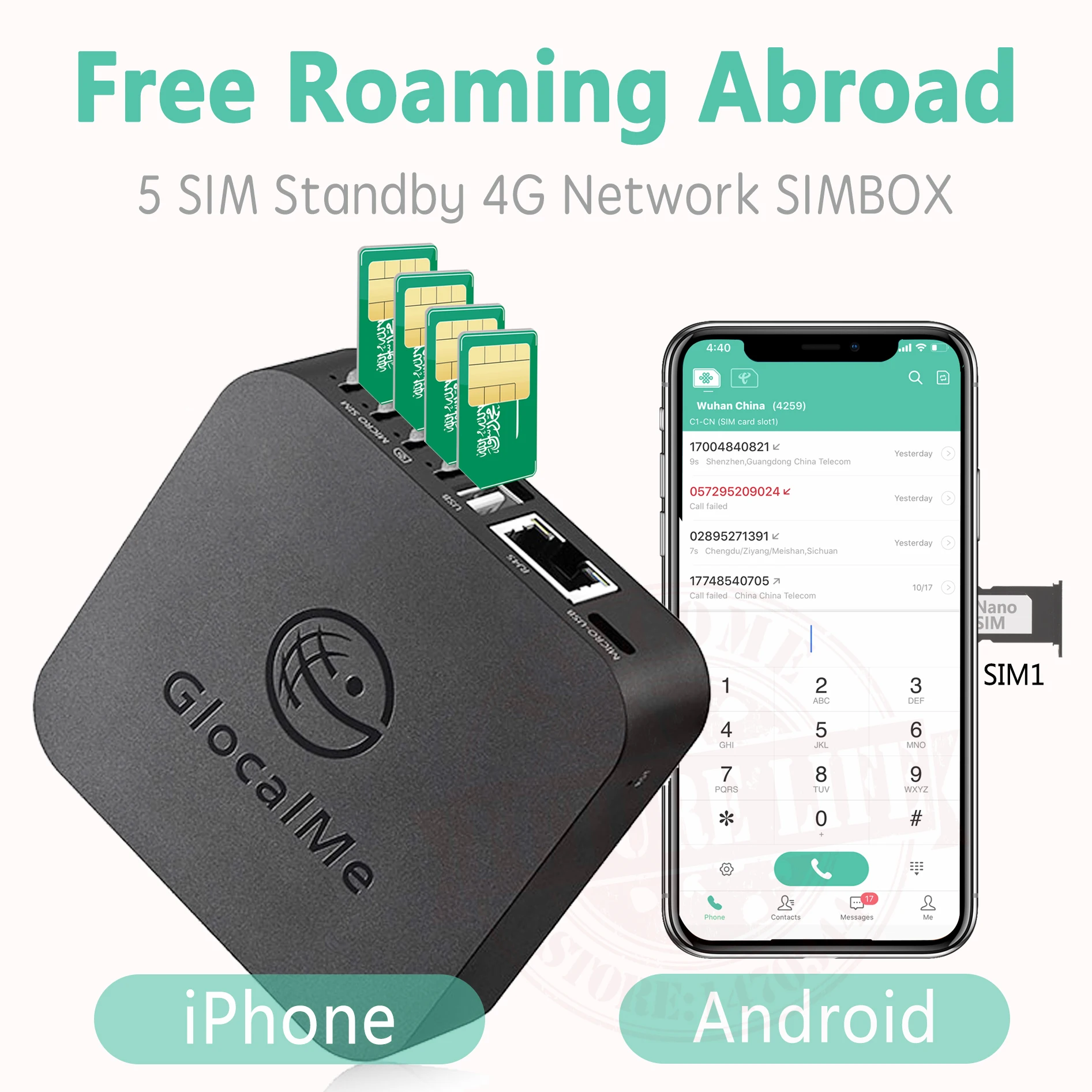 Glocalme Call Multi SIM Dual Standby No Roaming Abroad 4G SIMBOX for iOS & Android  No Need Carry WiFi / Data to Make Call &SMS