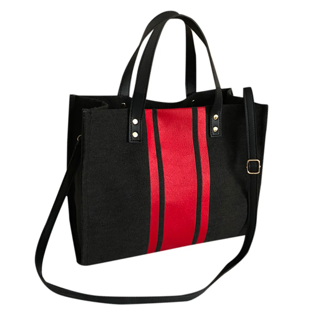 

Handbag For Women Fashion Canvas Stripe Lady Totes Large Capacity Shoulder Bag Contrast Color Girl Top-handle Bag