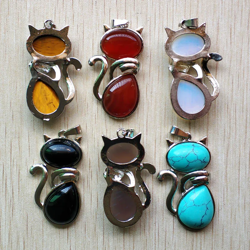Подвески в форме кошки из натурального камня 12 шт./лот 2019 | Украшения и аксессуары