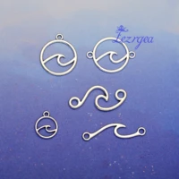 antique silver plated ocean wave connector charms pendants diy earring necklace keychain supplies jewelry making accessories