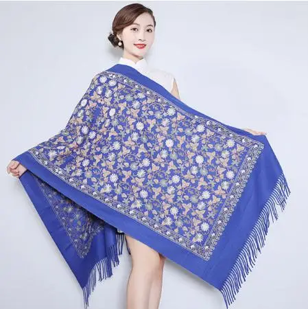 jewelblue Женские зимние теплые шарфы с вышивкой Палантин женский/женский шали и обертывания Длинный кисточкой женский фуляр одеяло Прямая поставка - Цвет: jewelblue