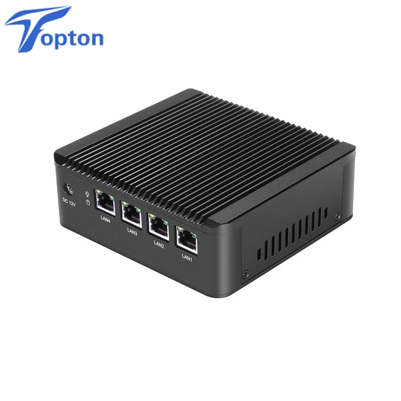 Topton безвентиляторный неттоп Мини ПК J1900 Четырехъядерный 4 * Intel WG82583 Gigabit Lan