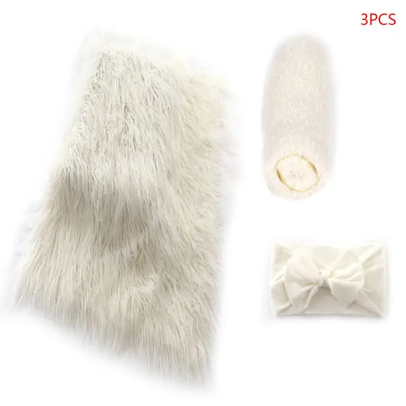 

3 Pcs/set Children Blanket Kids Baby Wrap Headband Photography Props Newborn Photo Basket Padding Accessory