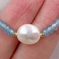 2x4mm blue chalcedony white baroque pearl necklace 18 inches wedding jewelry chic flawless chain classic