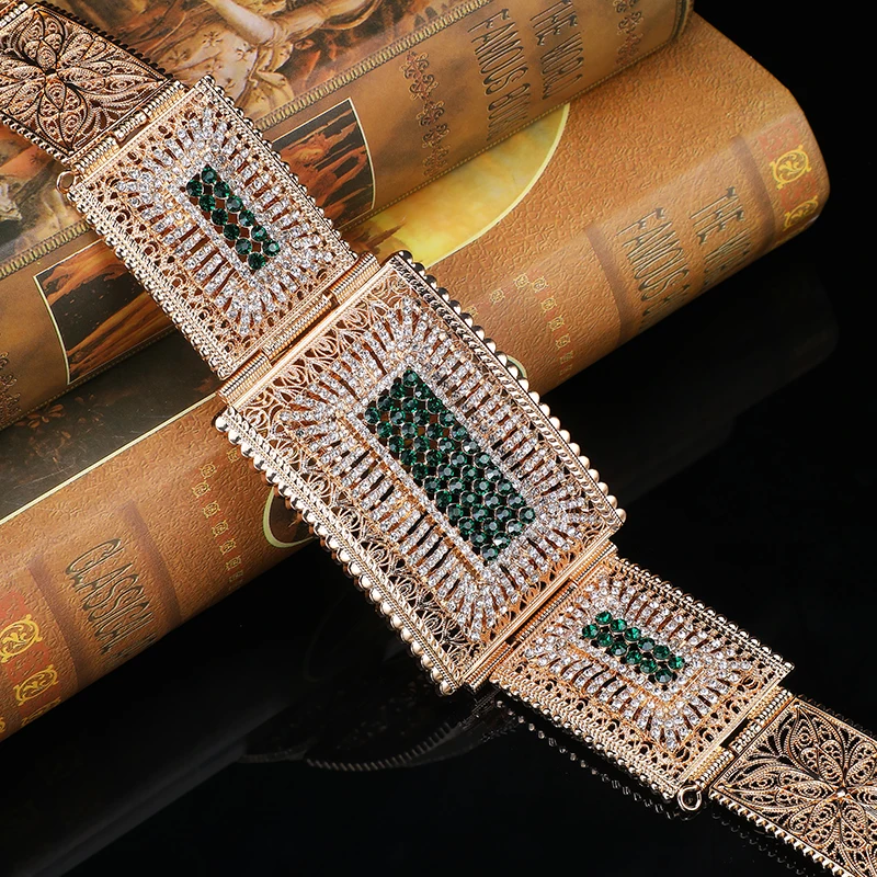 Arabic-Style Metal Waist Chain Jeweled Belt For Ladies' Wedding Party Dress Full Of Diamonds Hand Carved Design