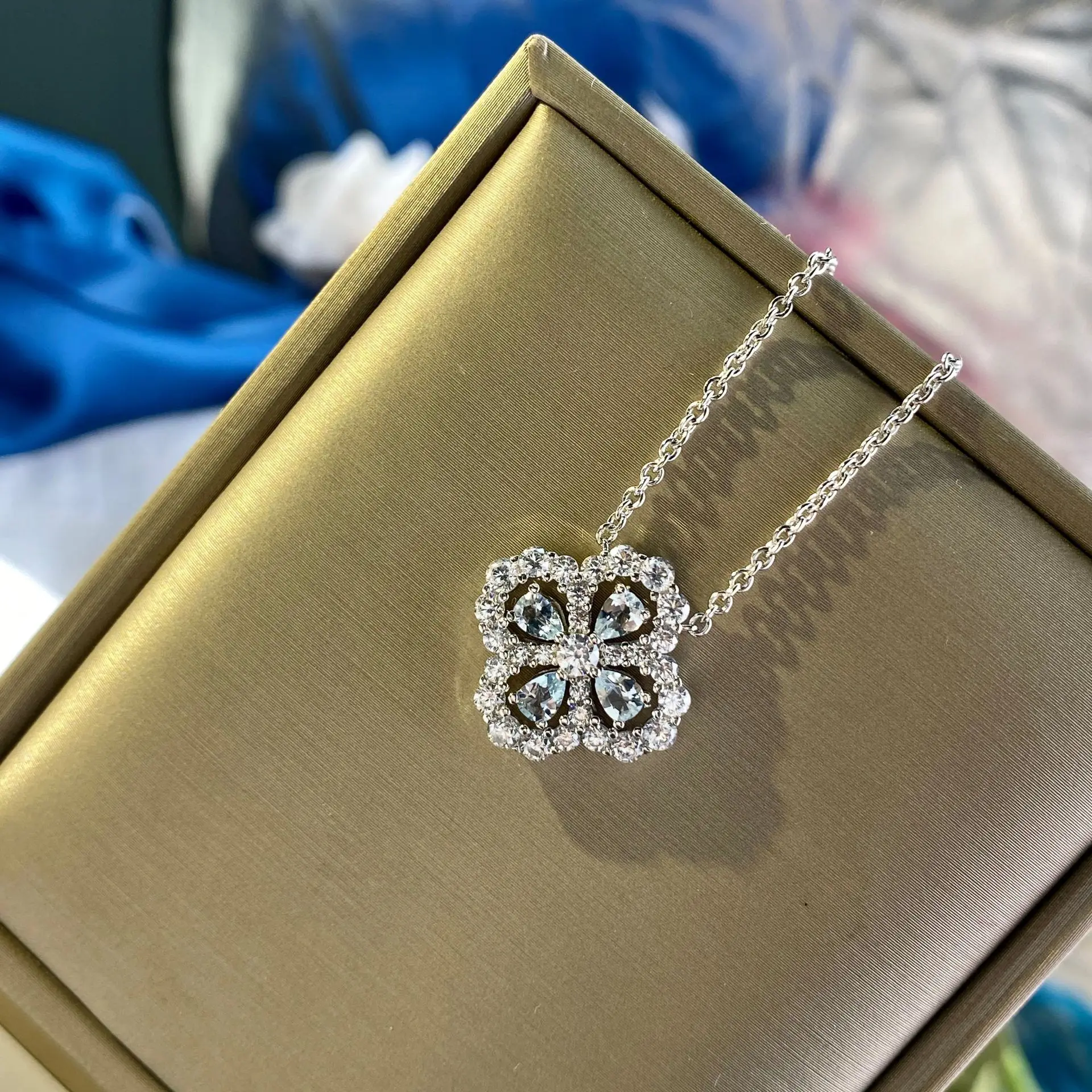 

New arrivals Bunge Bedstraw HerbLuxury Real 925 Aquamarine Main Stone Aniversary Party Pendent Necklace Fine Jewelry