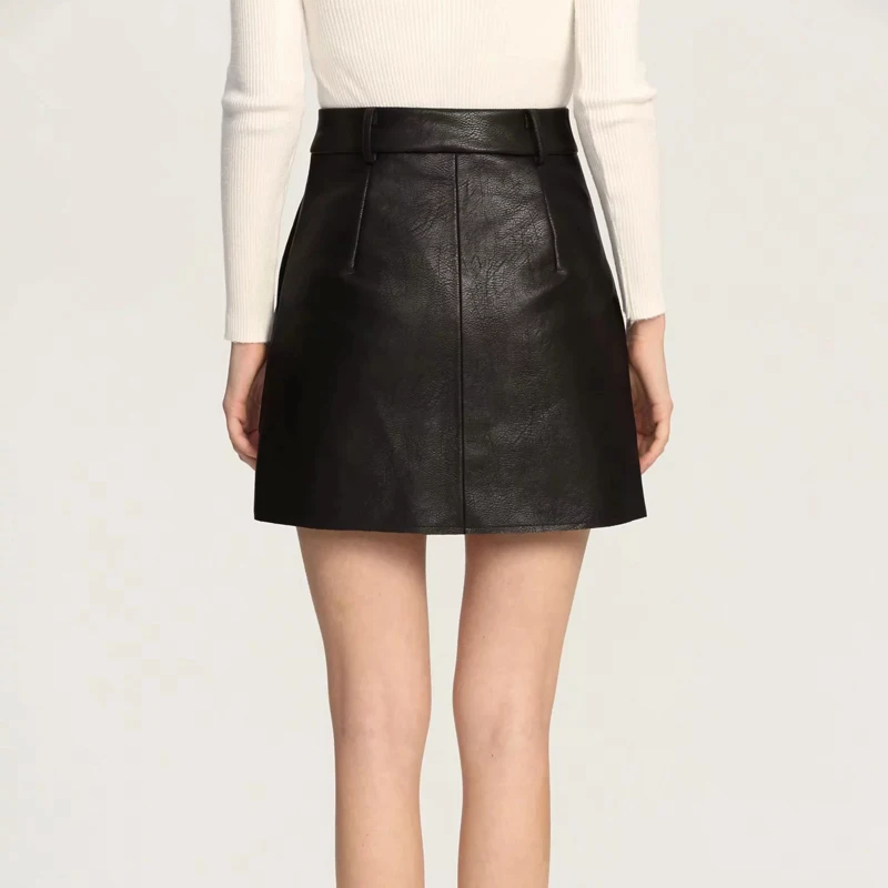 Женская мини-юбка Aelegantmis черная короткая юбка из искусственной кожи на молнии