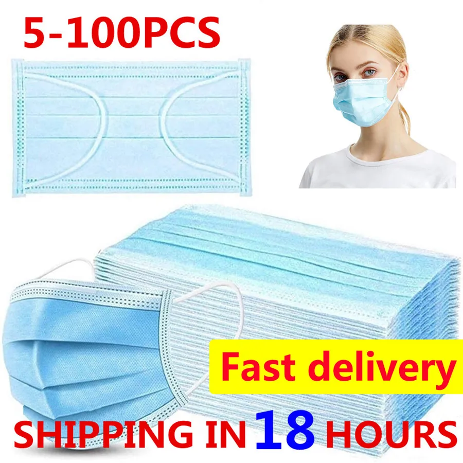 5 100 шт маска одноразовая для лица Nonwove 3Ply защитная против пыли фильтр Маска рта