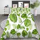 Набор пододеяльников с принтом зеленых листьев, тропические растения, короткое стеганое одеяло, один двуспальный Королевский размер, Комплект постельного белья для дома