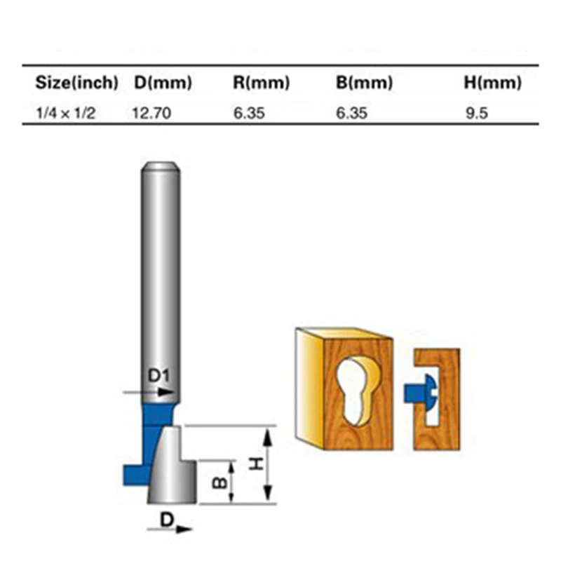 

1/4'' Shank 1/2'' T-Slot Cutter Steel Handle Milling Router Bit For Woodworking