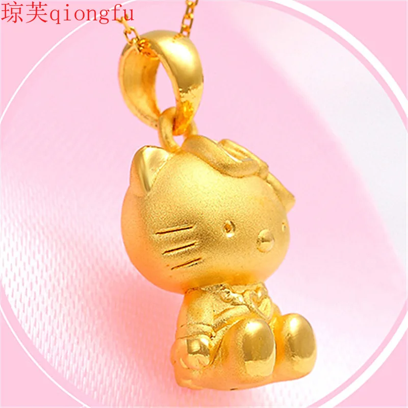 

Luxury Personality Cute Sweet Love Bow Kitten Necklace Caiyuan Cat Pendant Sandblasted Electroplating 24K Gold Necklace Pendant