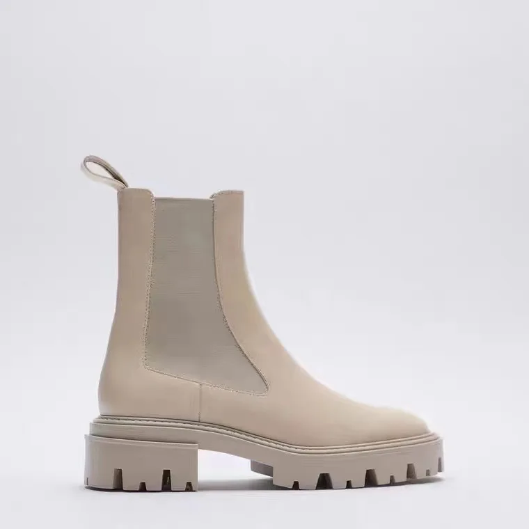 

Chelsea Med Heel Boots Boots-Women Winter Footwear Shoes Round Toe 2021 Ankle Rock Lolita Ladies Rubber Autumn Lace-Up Solid Ro