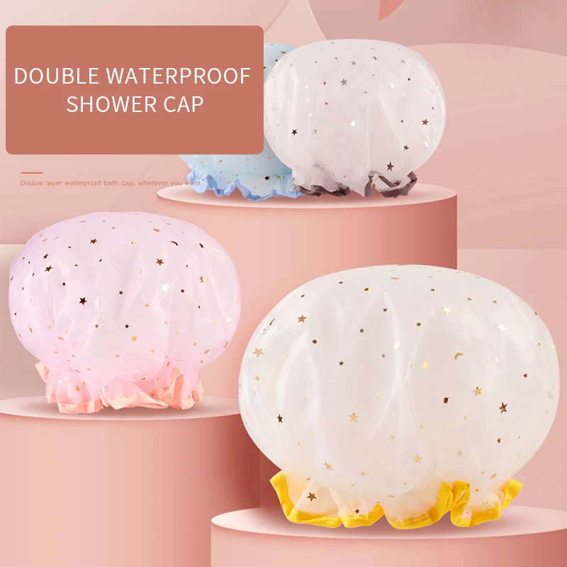 

1 PCS Elastic Band Mesh Shower Cap Reusable Large Shower Cap Waterproof Bathroom Products Long Hair Bonnets For Women