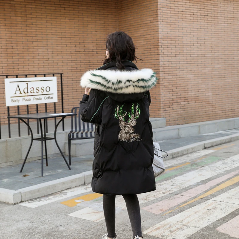 Fitaylor большой натуральный мех олень вышивка белая утка вниз Длинные парки зимние