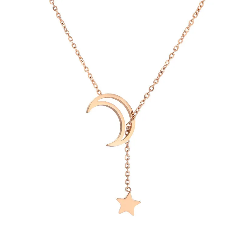 

JIOROMY Simple Cute Star Pendant Necklace Stainless Steel Moon Adjustable Necklaces Trendy Women Jewelry