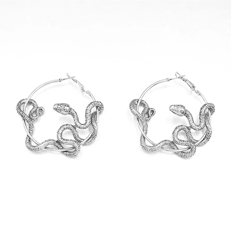 

Hot Cool Punk Antique Black Snake Hoop Earrings Crazy Twining Snake Hoop Earrings Personality Statement Earrings Party Jewelry