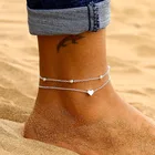 Ножные браслеты KOTiK для женщин, двухслойные ювелирные украшения на ногу, цепочка в форме сердца, цвет золото и серебро, летние сандалии