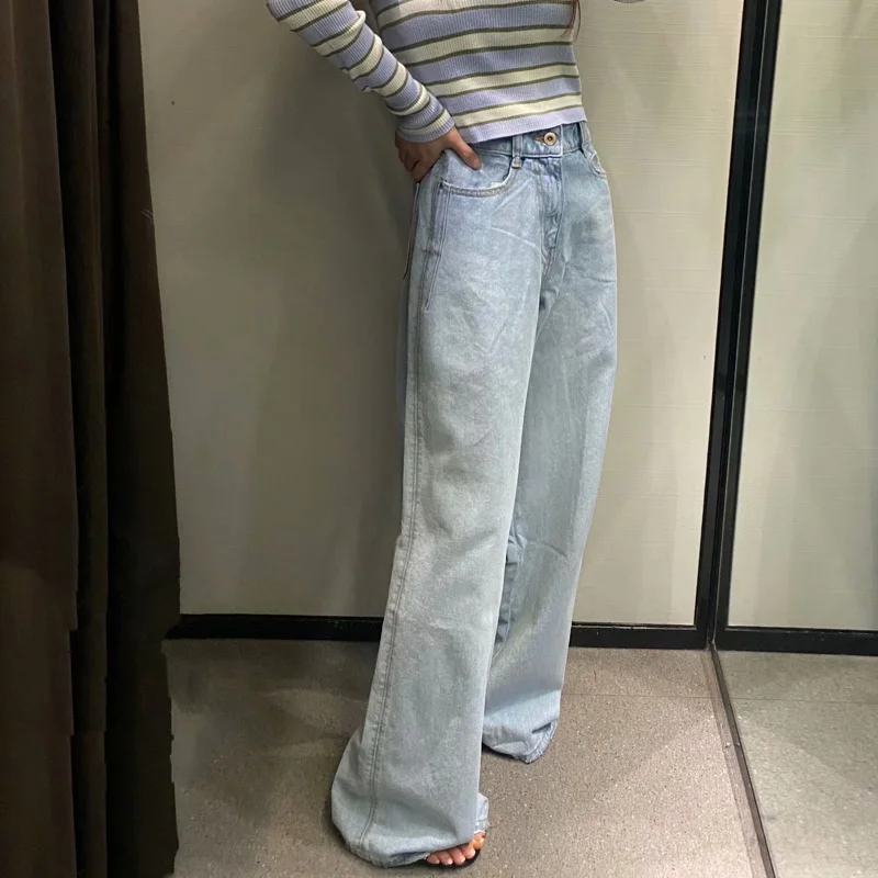 

VUWWYV Za Women Jeans Blue Wide Leg Plus Size Jeans Woman High Waist Denim Trousers for Female Baggy Oversized Pants Streetwear