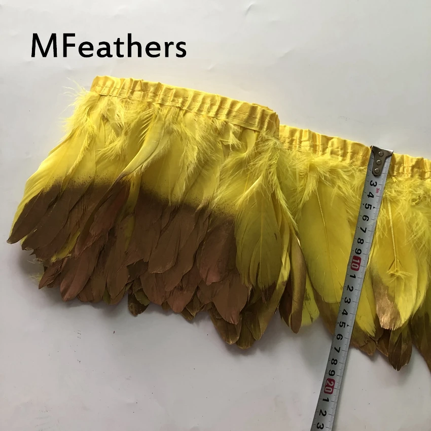 yellow 19 цветов, Золотая лента с гусиным утиным пером, 15-20 см, 6-8 дюймов, высота, натуральные перья, кружевная отделка для карнавального декора - Цвет: yellow