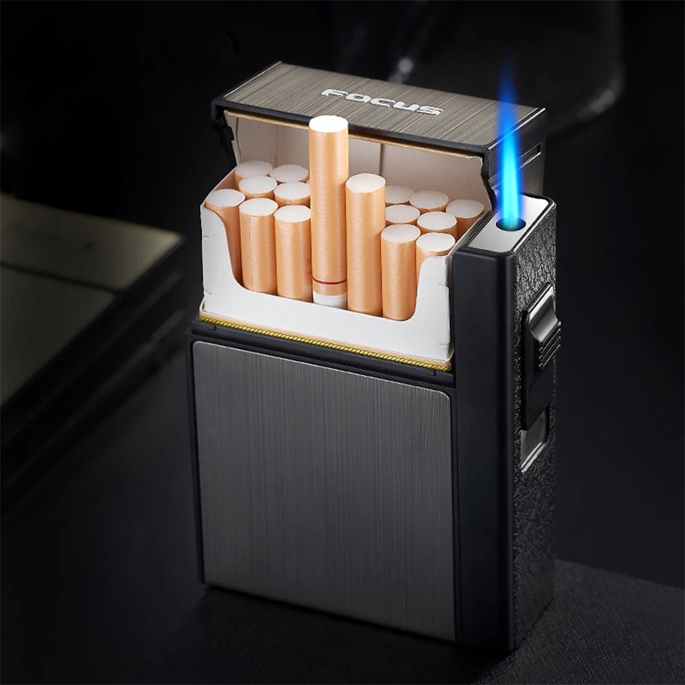 

Automatic Cigarette Case Metal Cigarette Boxes 10PCS Cigarettes Holder Case Jet Flames Lighter Gadget Tools For Men Women