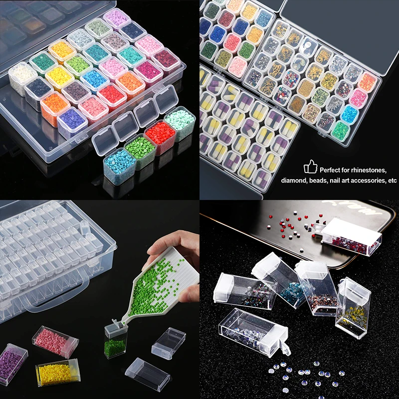 

64/112/124PCS 5d Diamond Painting Beads Storage Box Rhinestone Drills Mosaic Container Embroidery Accessories Tools