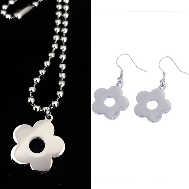 big flower earrings Милое каваи цветок женское колье-подвеска сладкий корейский Harajuku ожерелье Панк Хип Hp рок крутой девушки из нержавеющей стали ожерелье - Окраска металла: big flower earrings