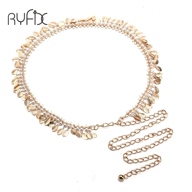 Женская металлическая цепочка RYFIX модная подвеска с жемчугом элегантное и милое