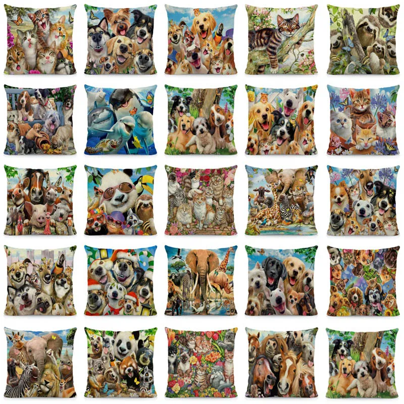 Cute Animal Cushion Cover Home Decoration Dog Cat Double-Sided Printing Throw Pillow Covers Decorative Pillows Case Decor | Дом и сад