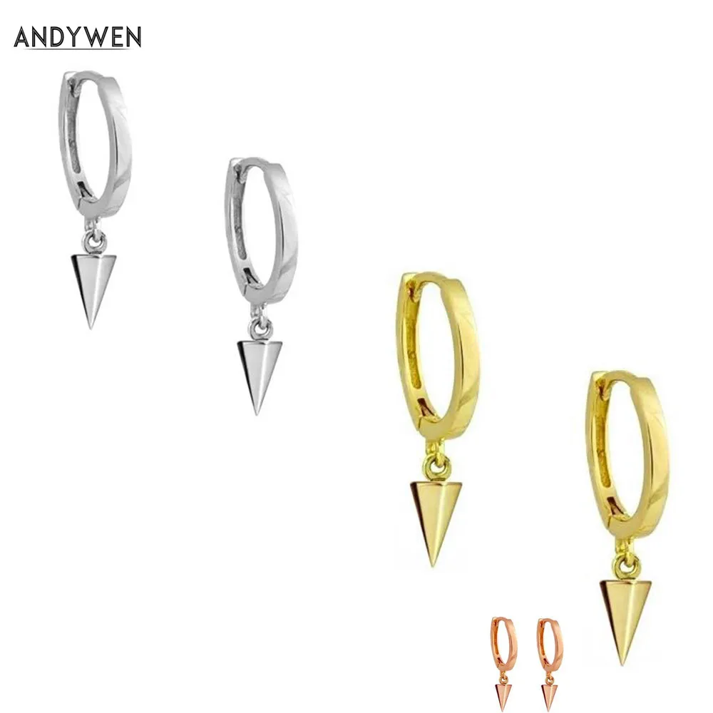 ANDYWEN 925 пробы серебряные серьги обручи в виде пирамиды с хорошими шипами для 2019