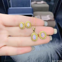 fine jewelry 925 pure silver inset with natural gem womens luxury noble oval white opal pendant ring earring set support detect