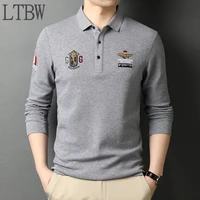 ltbw new men long sleeved polo t shirt retro pattern embroidery trend all match casual business work men t shirt