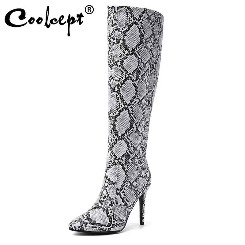 Женские сапоги на высоком каблуке со змеиным принтом размеры 34-43 | Обувь