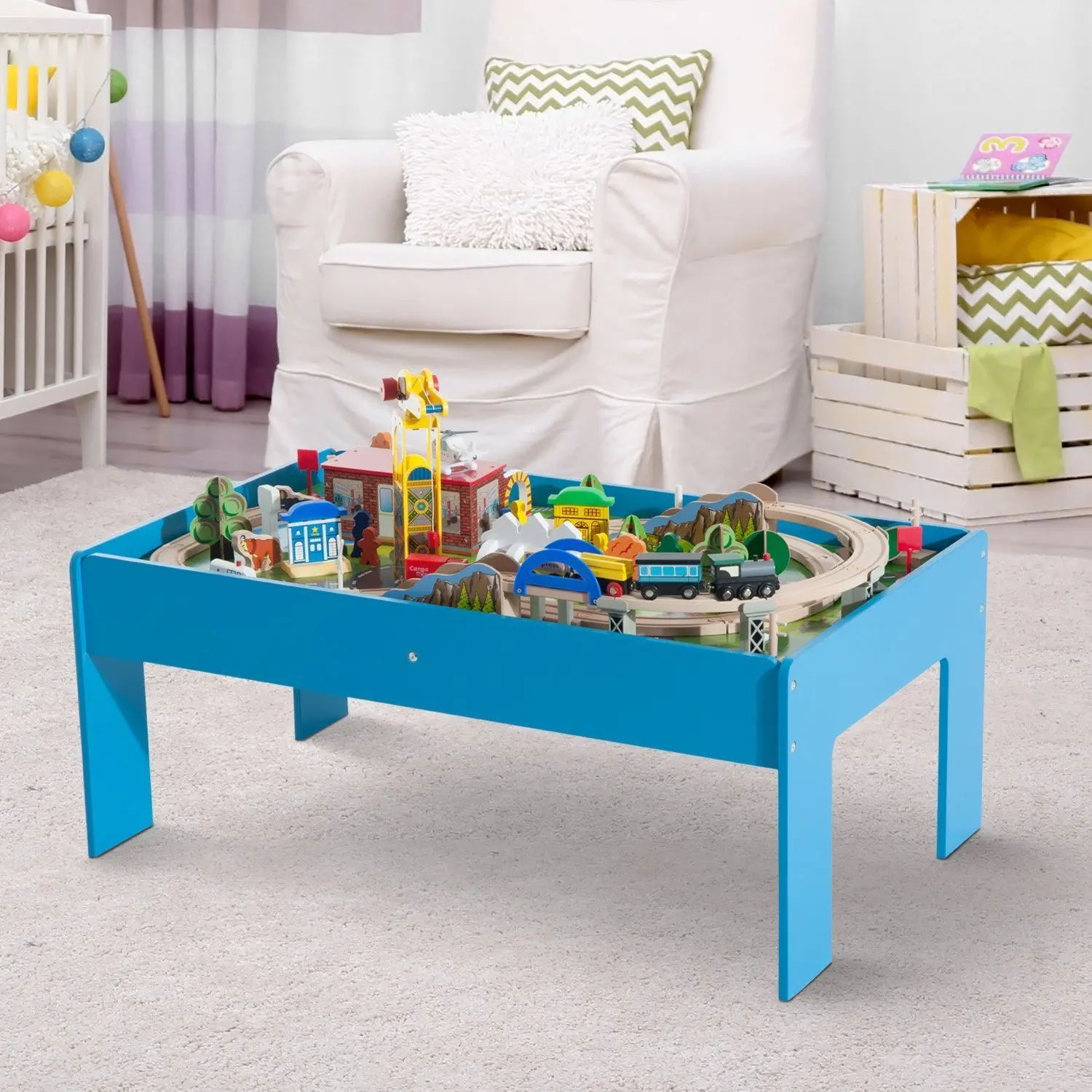 Набор HOMCOM Completo de 82 пьезы Juego Tren con Circuito Via Mesa Madera para Ninos Juguete Educativo Infantil |