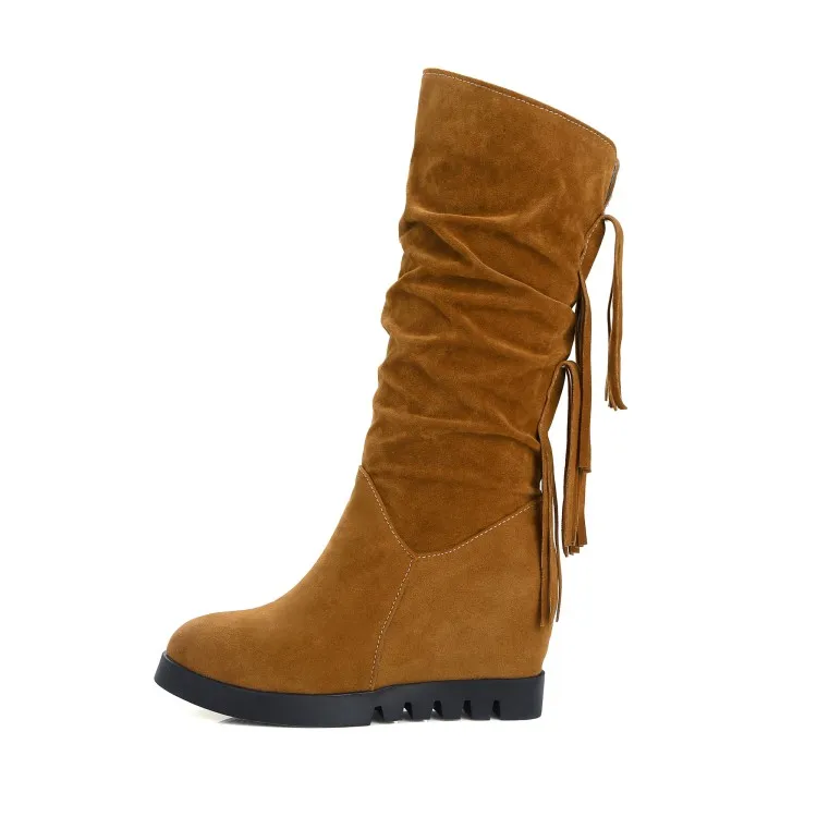 Big Size boots women shoes ankle for ladies woman winter Solid color round head fringe | Обувь