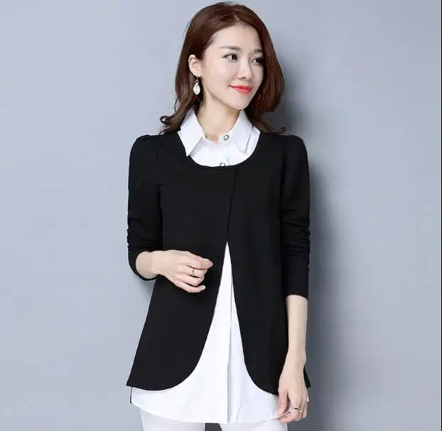 S-4XL Plus Size Womens Tops and Blouses 2020 Spring New Fake Two Pieces Casual Women Shirts Office Ladies Blusas JR139 |