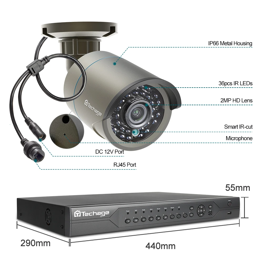 

Techage HD 1080P H.265 16CH POE NVR Kit 2.0MP Outdoor Security IP Camera CCTV System Audio Record P2P Video Surveillance Set